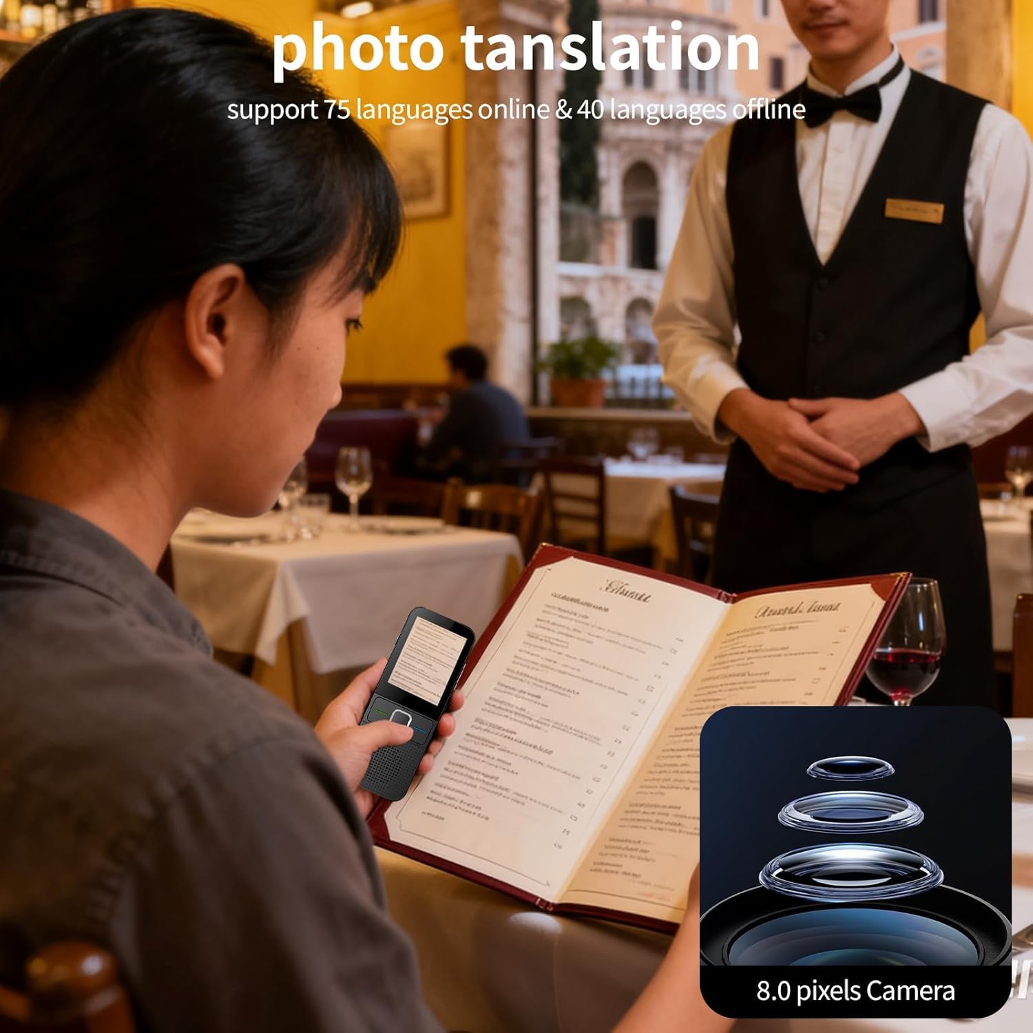 AI Language Translator Device, 2026 Upgraded Translator No WiFi Needed, Support ChatGPT, Voice Instant Two-Way 138 Language Translator, Offline/Recording/Photo Translation for Business Travel