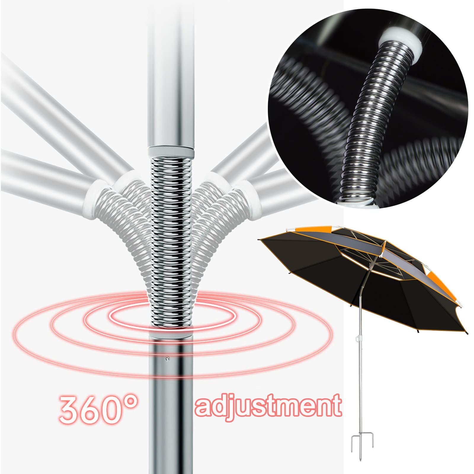 LIGUOYI Zewnętrzny parasol wędkarski parasol wędkarski, 18 m, okrągły przechylany UPF50+, przenośny parasol plażowy z kotwicą piaskową i torbą do przenoszenia, schronienie parasolowe ze stali nierdzewnej, Piasek, 200cm(6.5Ft)