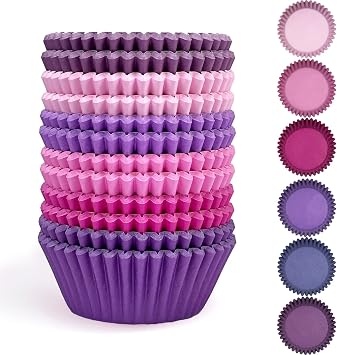 qiqee 300 Counts Cupcake Liners Cupcake Cups Food Grade 6 Solid Pink Purple Colors Cupcake Papers Muffin Baking Cups Cupcake Wrappers Standard Size