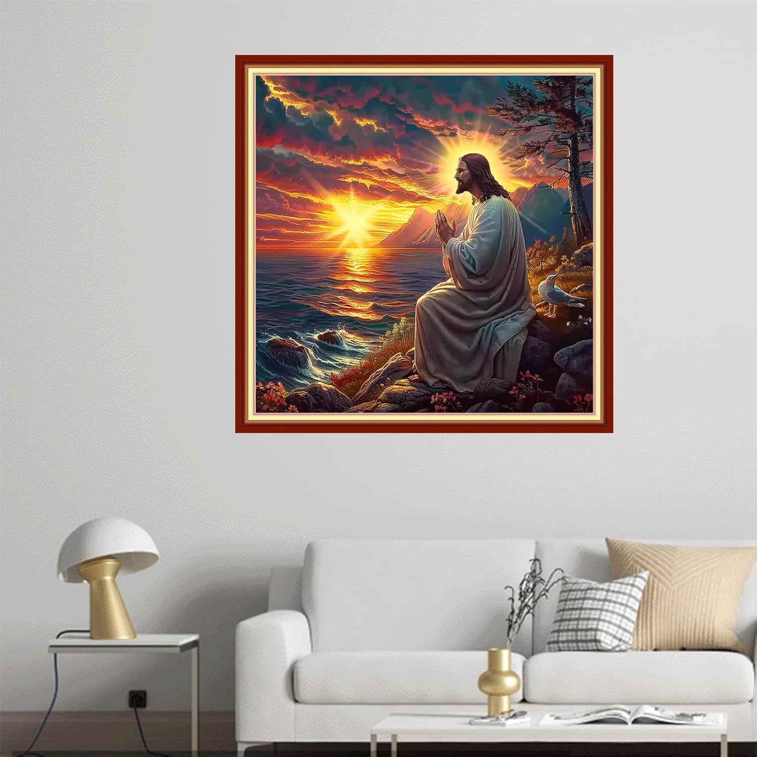Joyhoor Cross Stitch Kits for Beginners Stamped Cross-Stitch Supplies Needlework preprint Embroidery Kits for Adults DIY Needlepoint Kit Embroidery Patterns 11CT-Prayer of Jesus by Sea 18x18 inch