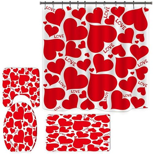 Ochine Juego de cortinas de ducha para el día de San Valentín, cortina de ducha romántica con corazón de amor para decoración de baño, juego de