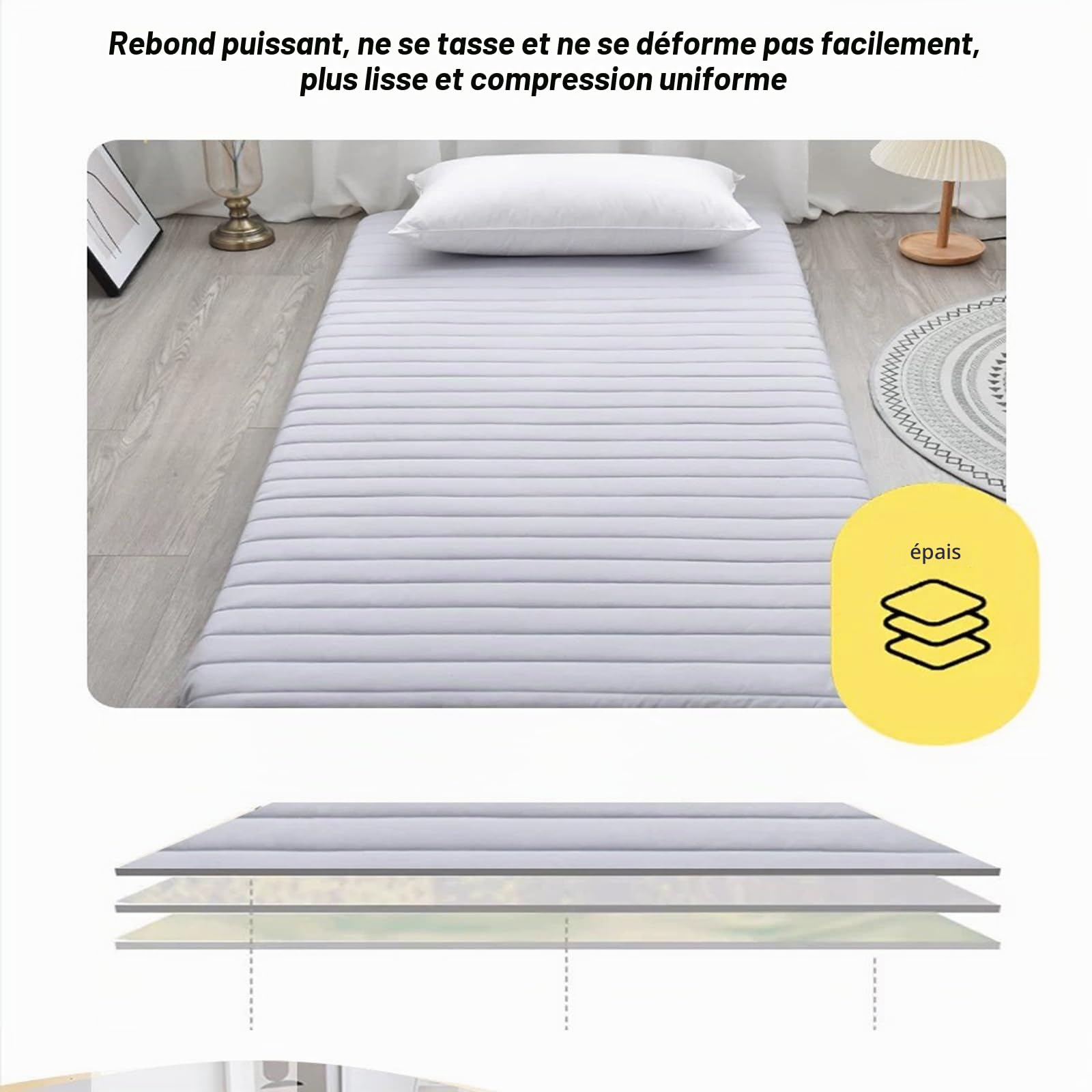 Matelas de sol simple épais de 5 cm, matelas futon doux - Tatami portable - Matelas de lit pliable pour maison, camping (gris, 80 x 190 cm)