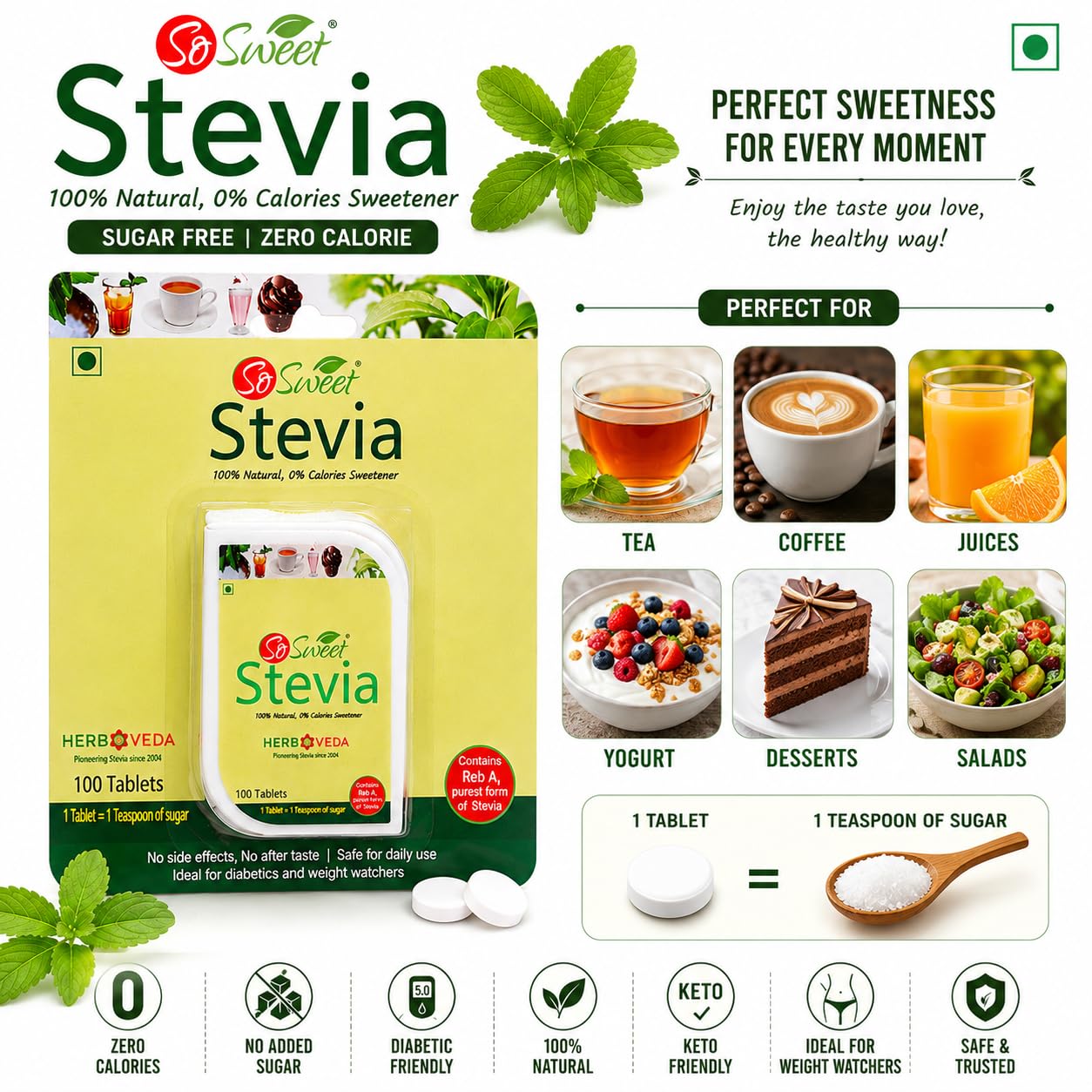 So Sweet Stevia Tablets Sugar Free Natural Zero Calorie Sweetener 100 Tablets — Amazon image 7