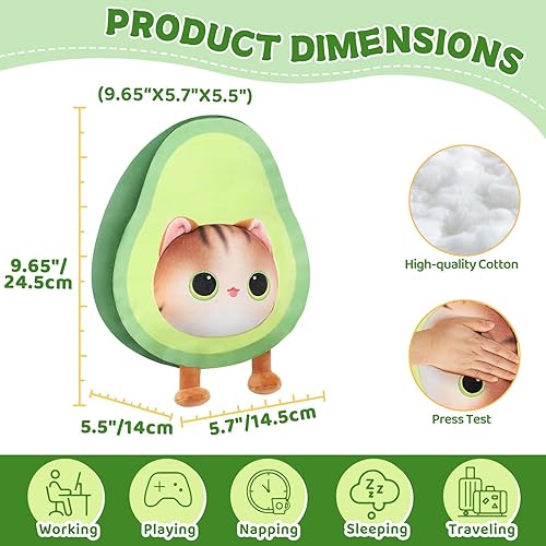 Miniatura 3 de Caaaat Juguete de peluche de animal de peluche, lindo cojín de peluche de gato, almohada de felpa de aguacate para niños y adultos, 9.6 pulgadas
