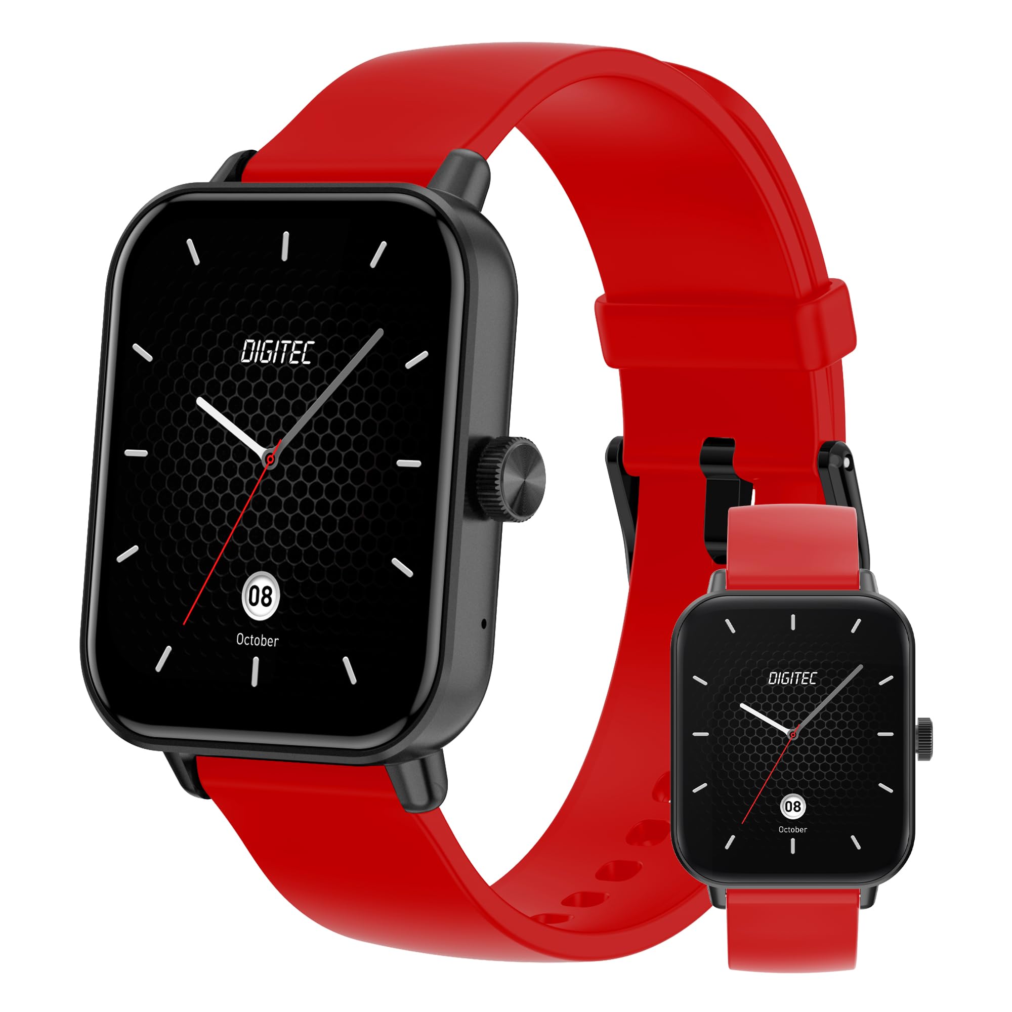 Digitec Montre connectée Square Noire avec Bracelet en Silicone Rouge, Homme Femme, Suivi activité et Sommeil