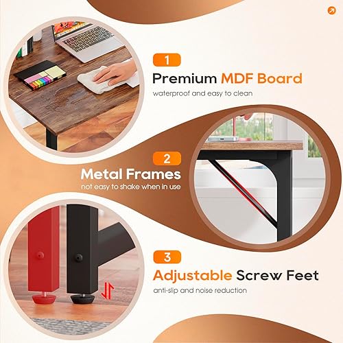 Miniatura 6 de PayLessHere  Escritorio para computadora de 32 pulgadas  color café  Escritorio de oficina con estructura metálica, patas ajustables  Superficie