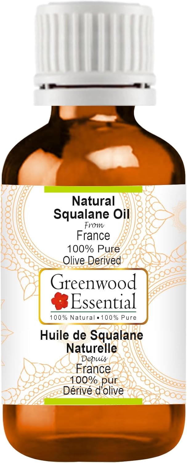 Greenwood Essential Pure Natural Squalane Oil (derived from Olives) Natural Therapeutic Grade for Hair, Skin & Aromatherapy 100ml (3.38 oz)