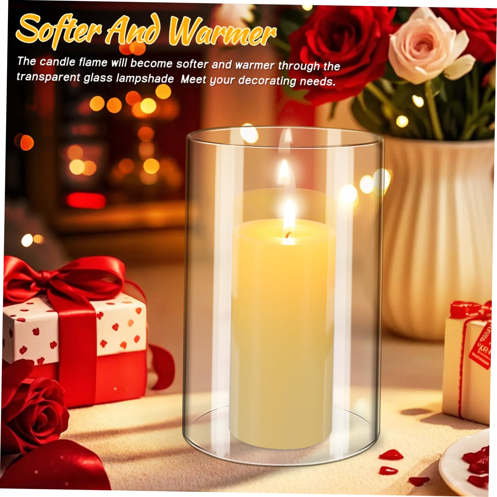 Ipetboom Bougeoir Cylindrique En Verre Transparent 10x15cm Lot De 2 Étanche Décoration De Mariage Fête Abat-jour En Verre Résistant Décoration Intérieure