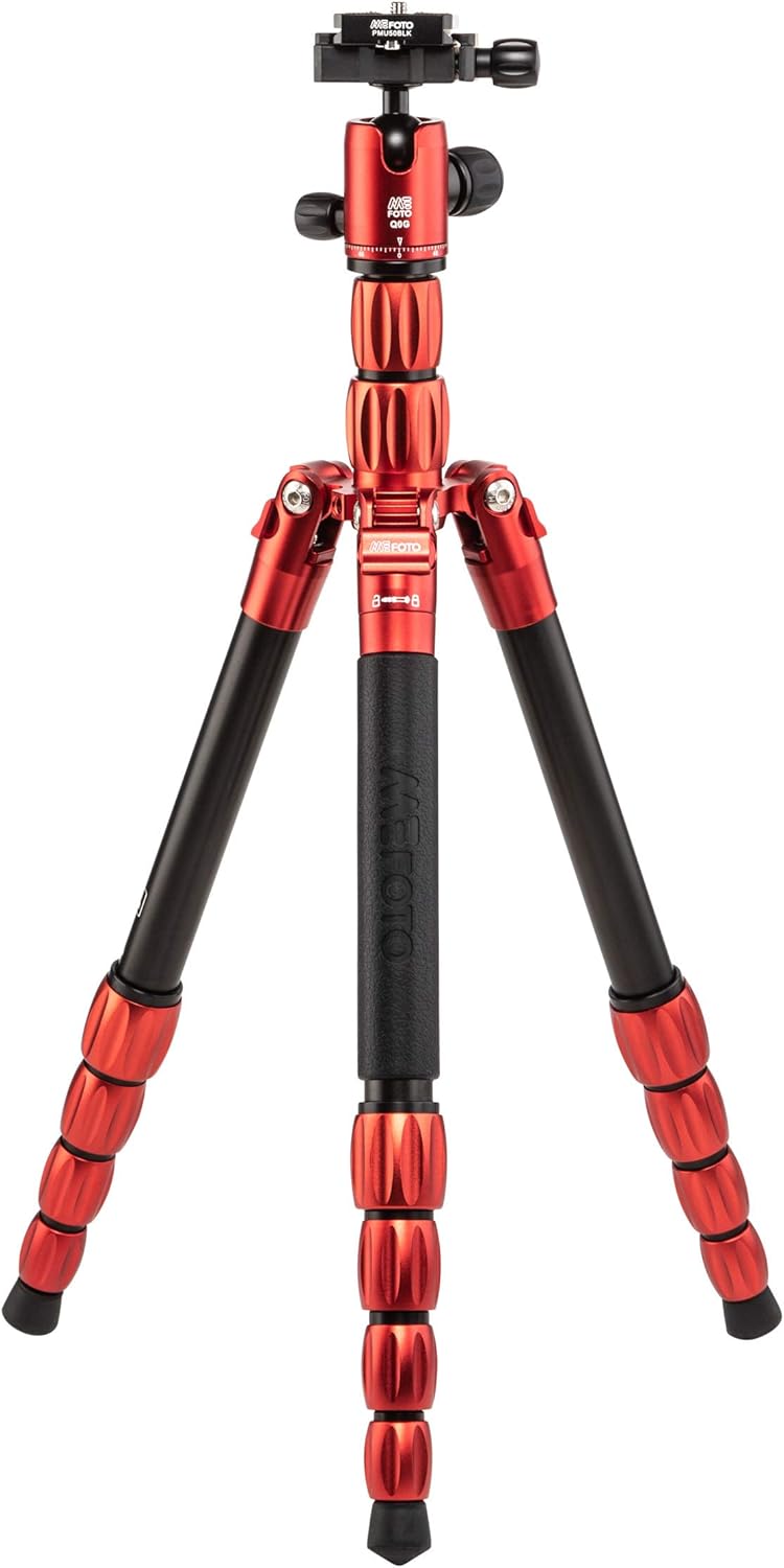MeFOTO Backpacker S Lightweight 54.7" Aluminum Travel Tripod/Monopod w/Case, Twist Locks, Dual Action Ballhead w/Arca Swiss Plate for Mirrorless/DSLR Sony Nikon Canon Fuji - Aluminum Red (BPSARed)