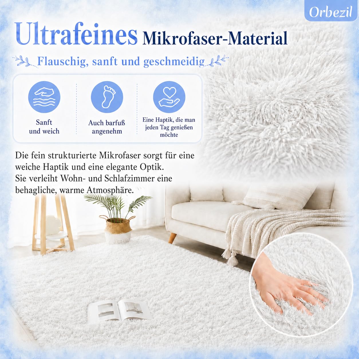 Hochflor Teppich Weiß 200 x 300 cm, Flauschiger Waschbarer Shaggy Teppich mit Anti-Rutsch-Unterseite, Leichtgewichtiger Langflor-Kuschelteppich für Wohnzimmer, Schlafzimmer und Kinderzimmer