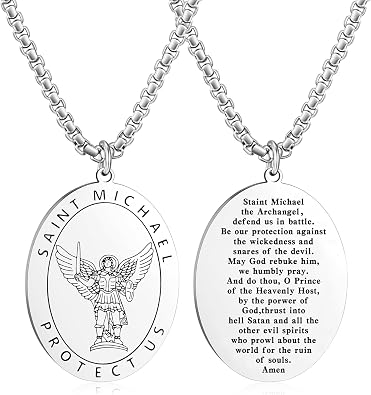 HANRESHE Religious Medal Necklace Stainless Silver Gift