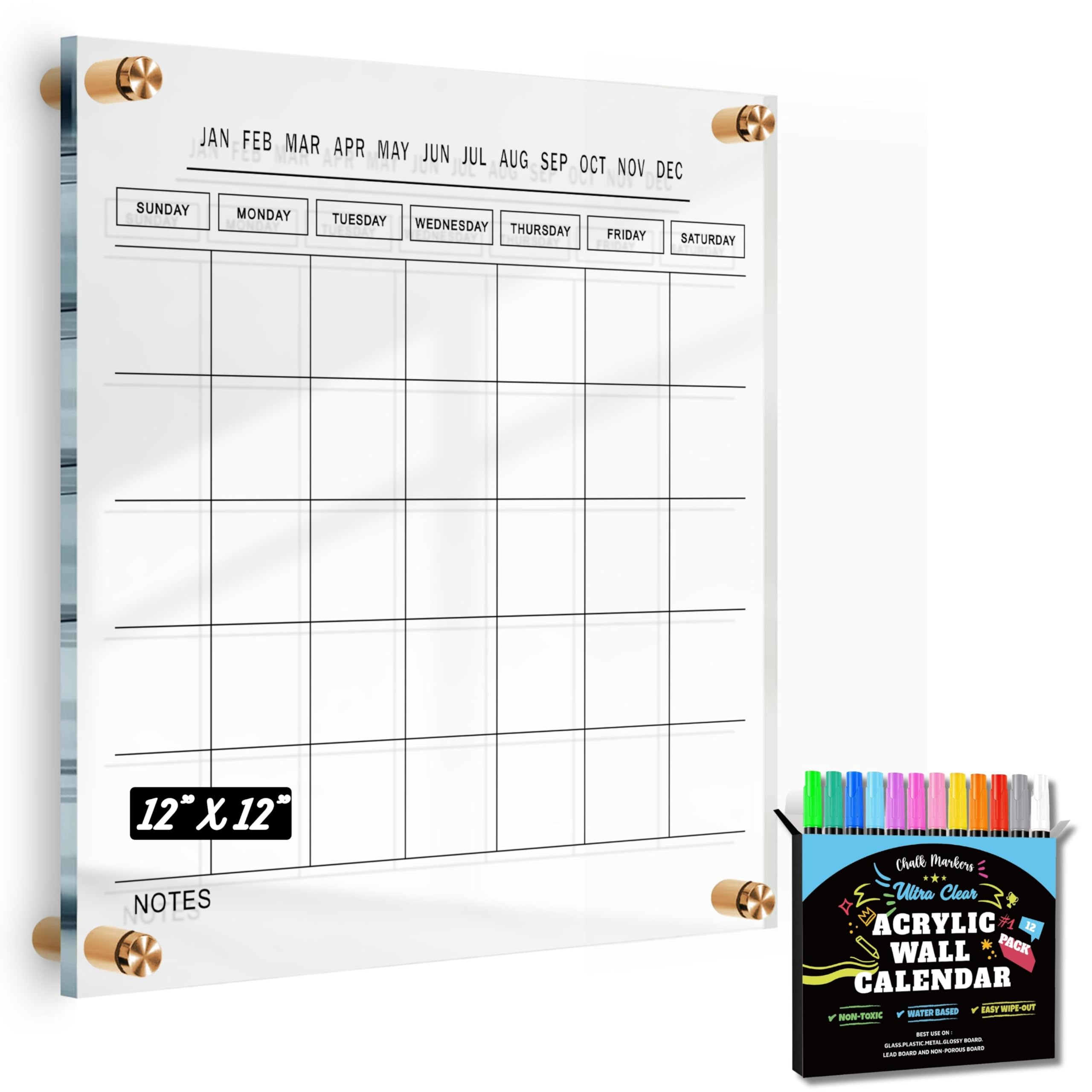 Amazon.com: Crystal Clear Acrylic Calendar for Wall | Dry & Erase  Anti-Smudge Reusable | Monthly Family Board | Large Oversize | Repeated Use  Home Office Glass Big Whiteboard | Free Pens &