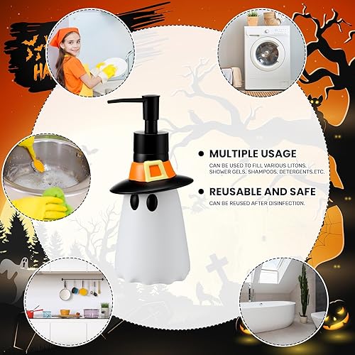 Miniatura 5 de 4 piezas de accesorios de baño de Halloween, dispensador de jabón fantasma, bomba de loción, toallas de mano de Halloween, toallas de mano con caja