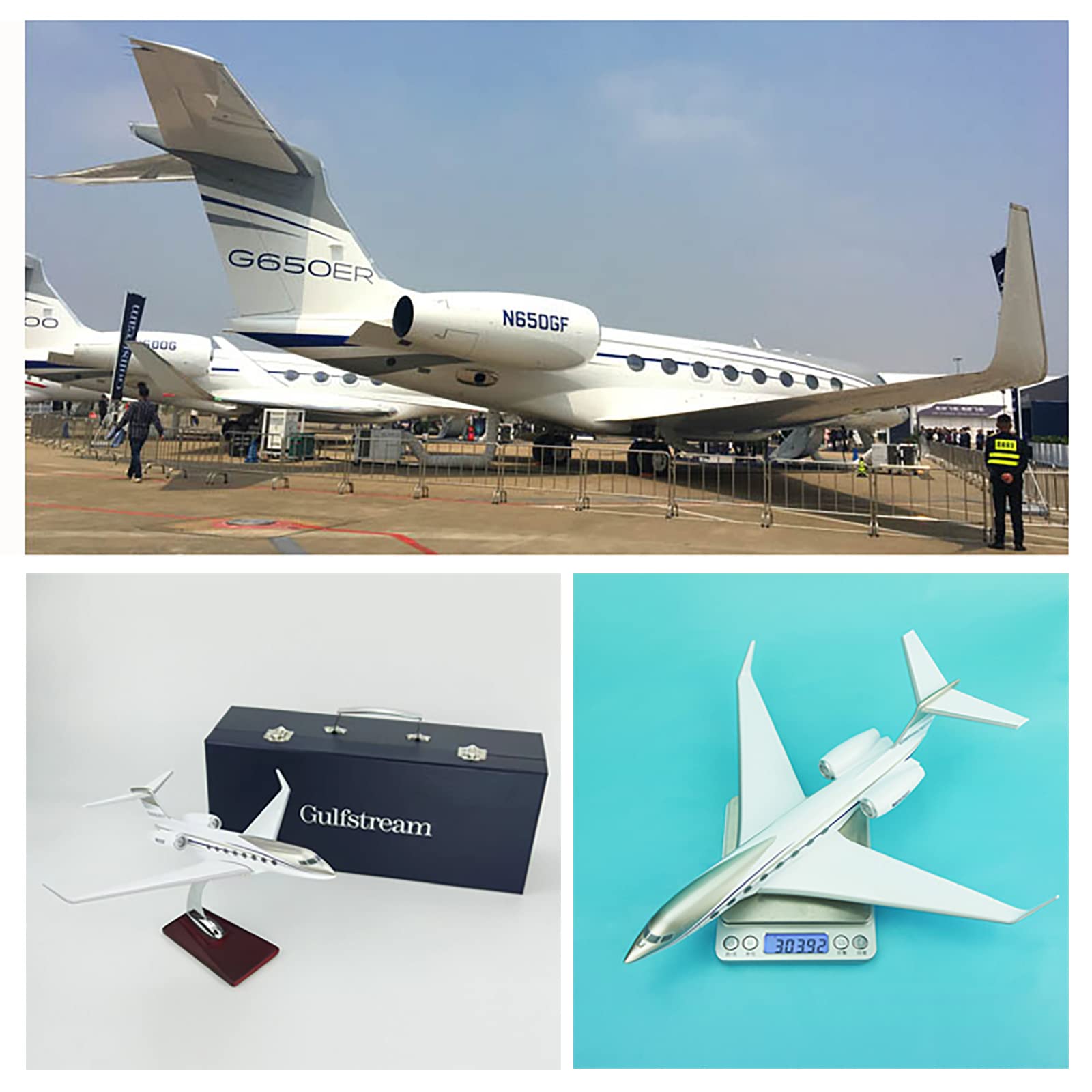 AZIZAT 12" 1/100- Modelli di aeroplani dell'aviazione Aeroplano pressofuso in Lega, Gulfstream G650 Modello di Aeroplano in Resina con Supporto Decorazione da Collezione Regalo