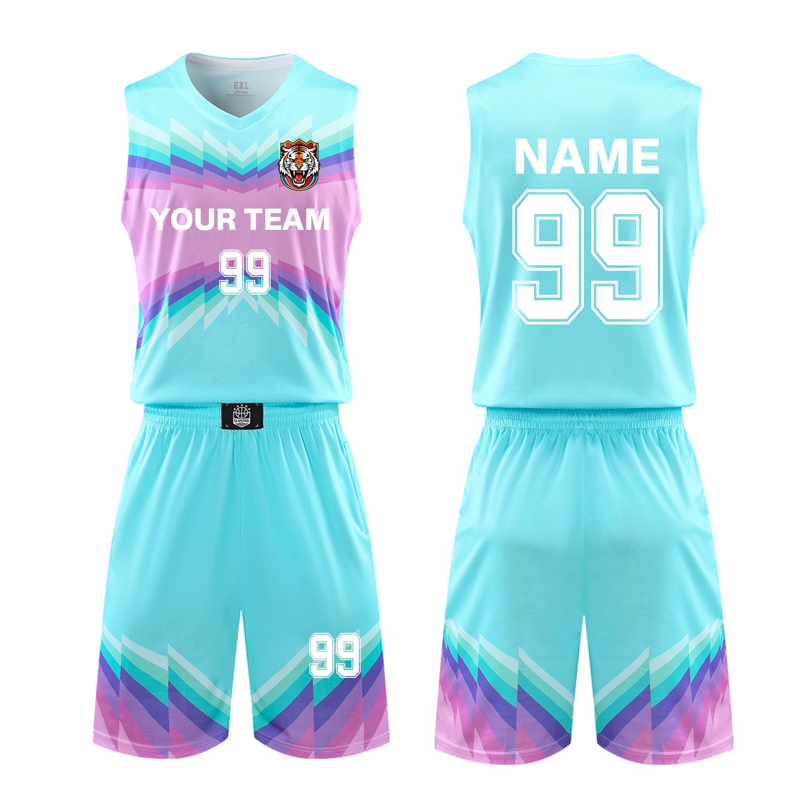 ORYG Customized Kids Basketball Jerseys Personalized Adult Basketball Jersey Printed with Your Name Number Team Name Logo Light Blue