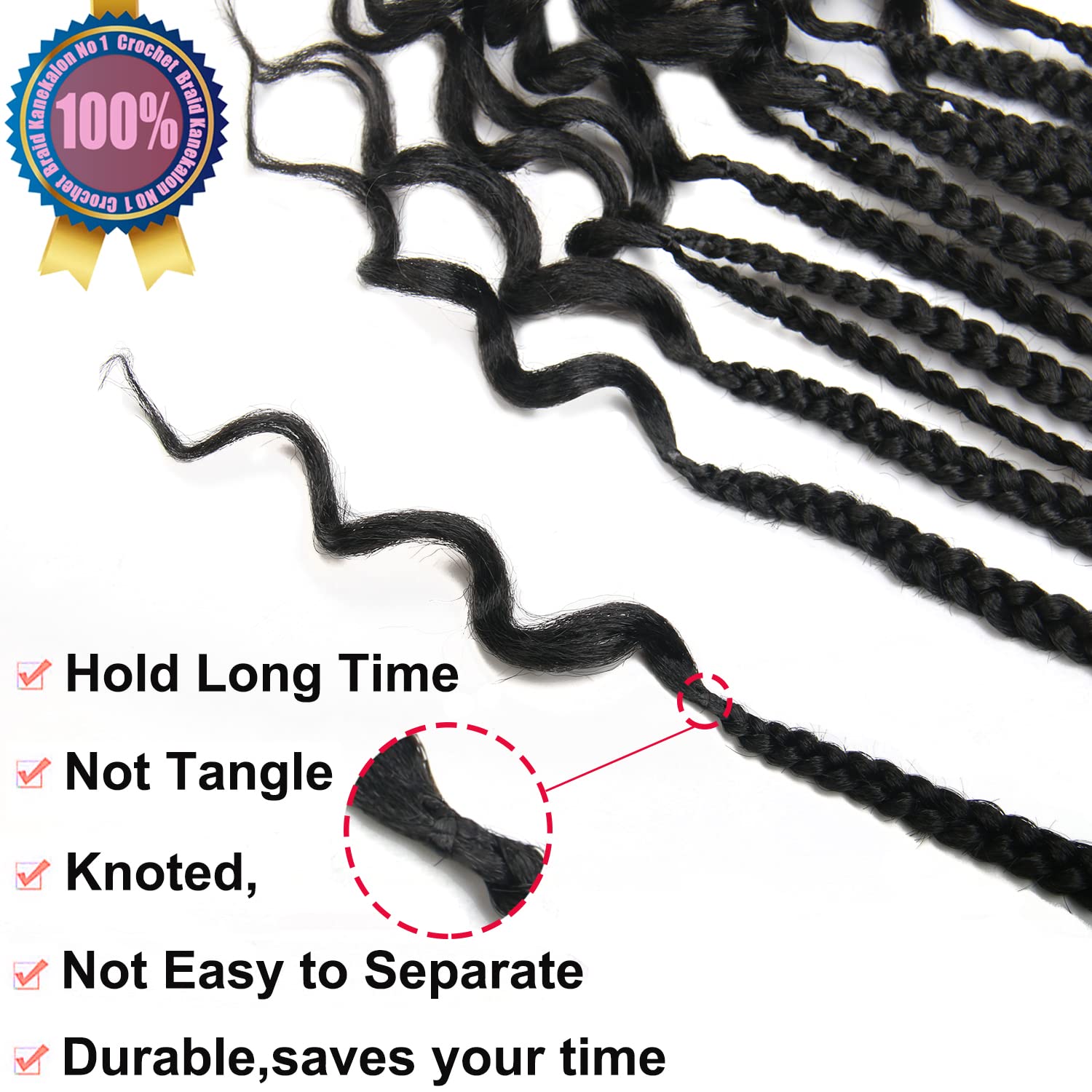 Caja de Crochet Trenzas de Crochet Cabello Negro Trenzas de Crochet con Extremos Rizados Trenzas Cabello para Mujeres Caja de Crochet Trenzas Pre Looped Trenzas Extensiones de Cabello (32 pulgadas,