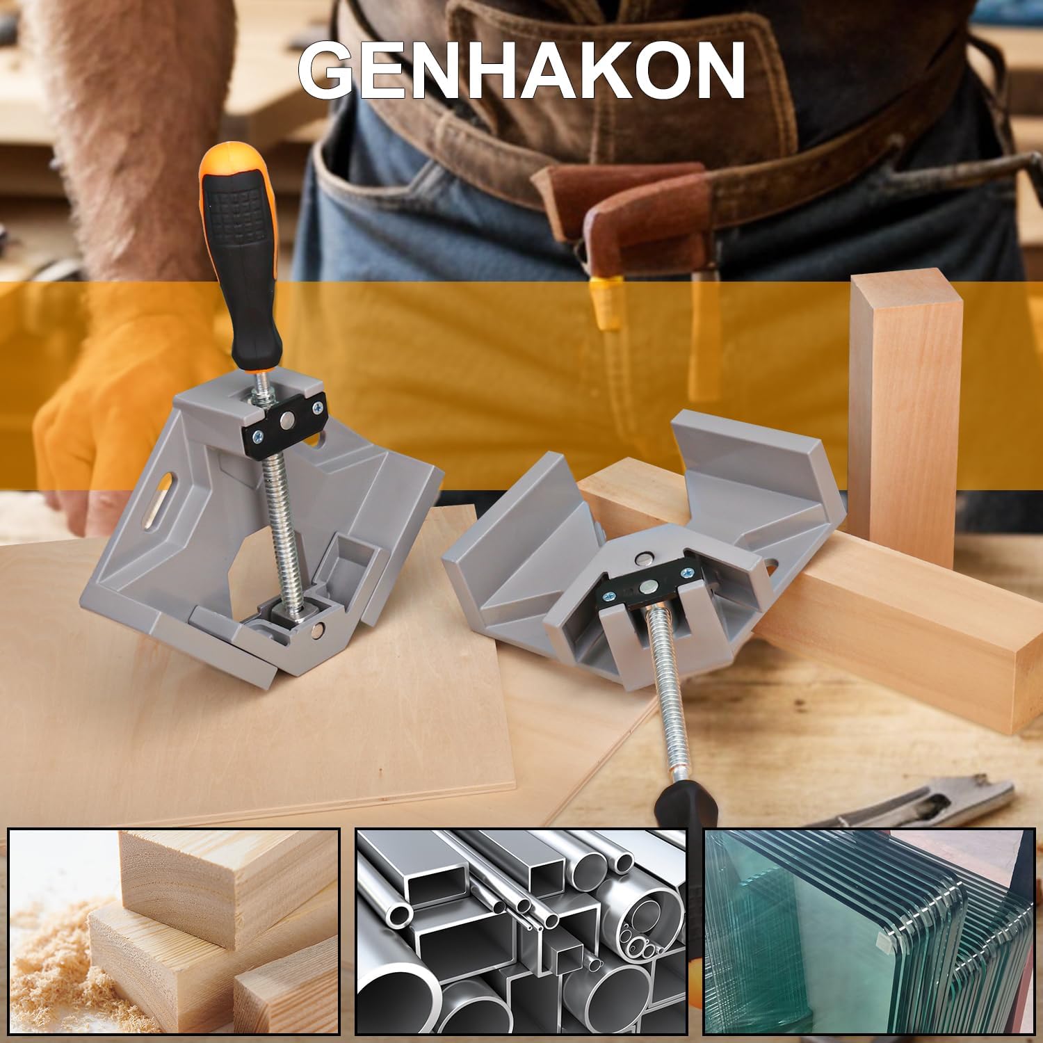 4 PCS Corner Clamps for Woodworking, Premium 90 Degree Right Angle Clamps, Adjustable Swing Jaw Aluminum Frame Clamps for Precise and Easy Fixing