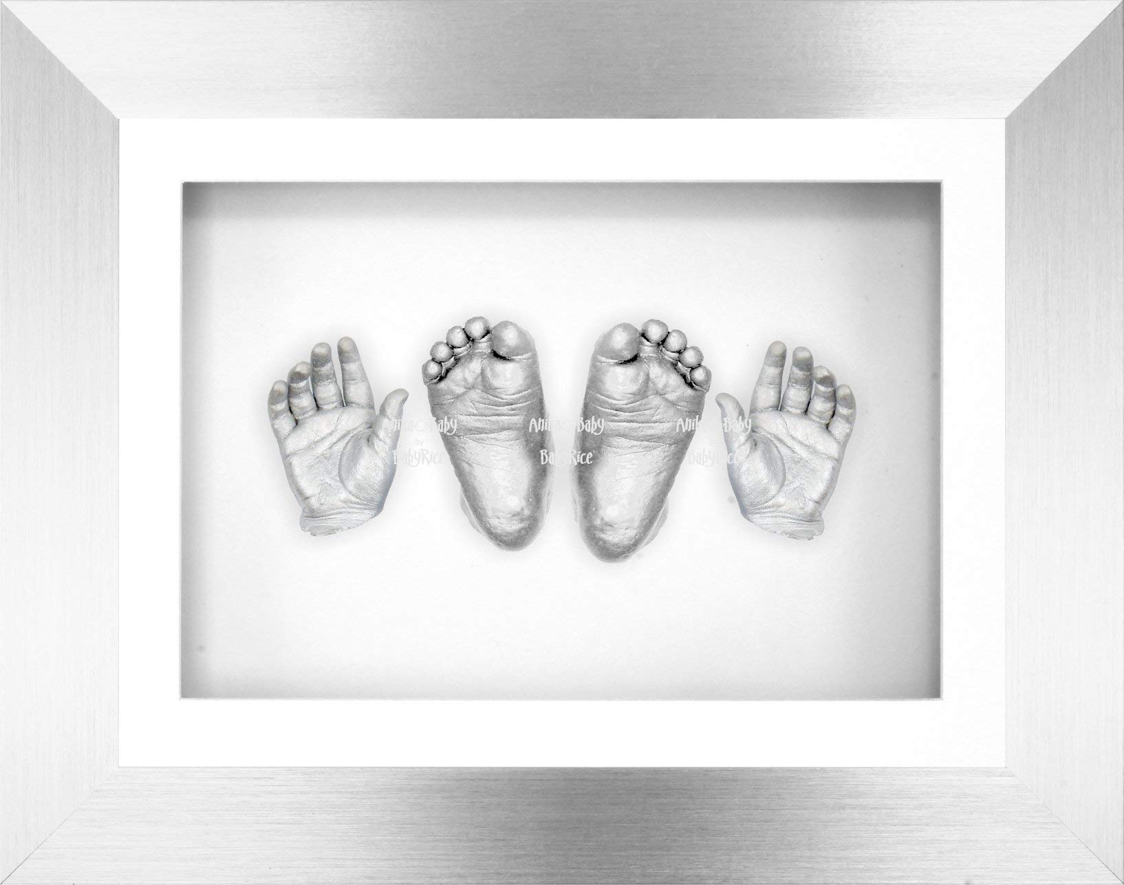 BabyRice Large 3D Baby Casting Kit with 11.5x8.5 Silver Frame with Black Trim, New Christening Present Gift