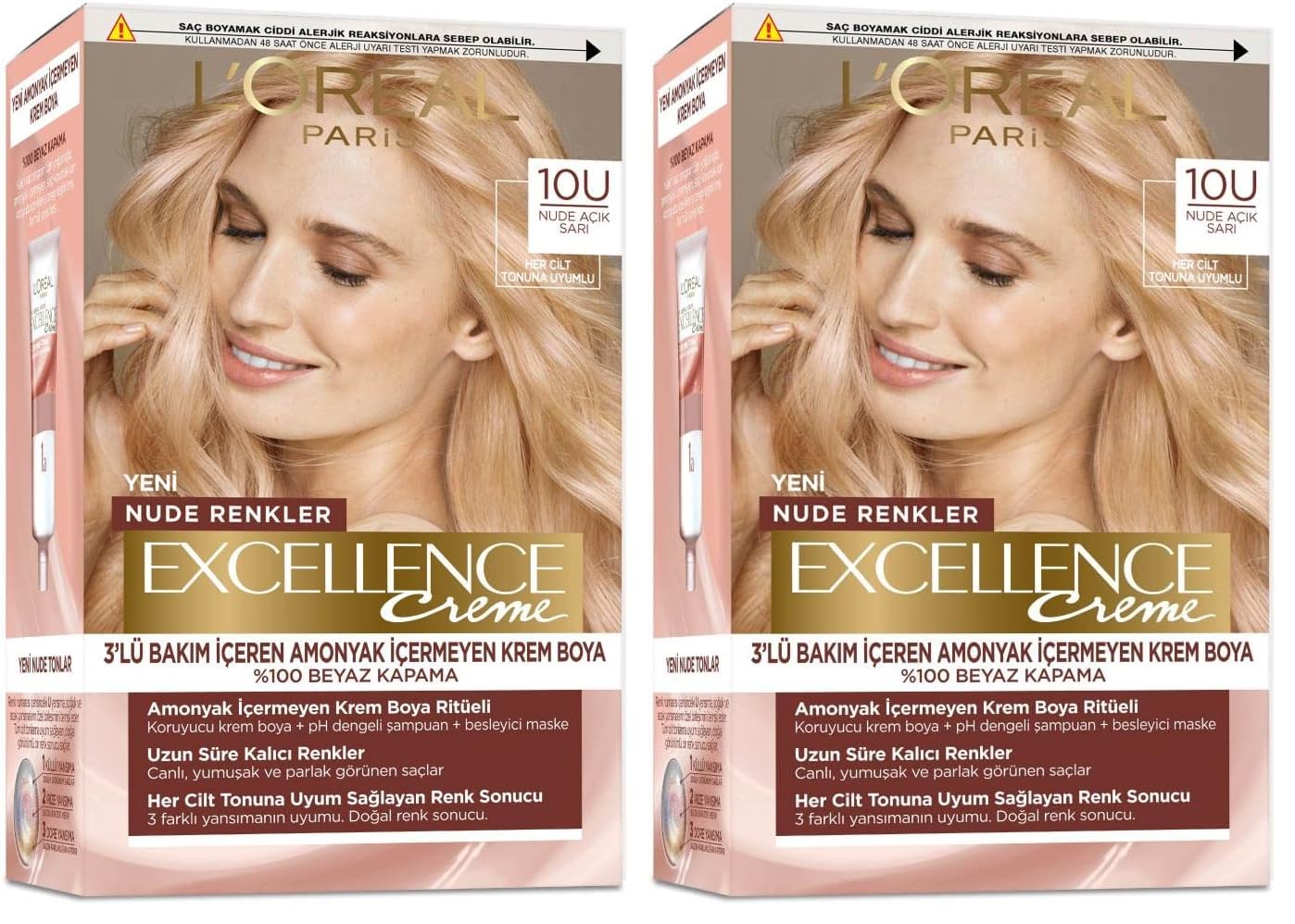 L'ORÉAL PARIS Excellence Creme Nude Renkler Saç Boyası - 10U Nude Açık Sarı (2 paketi)