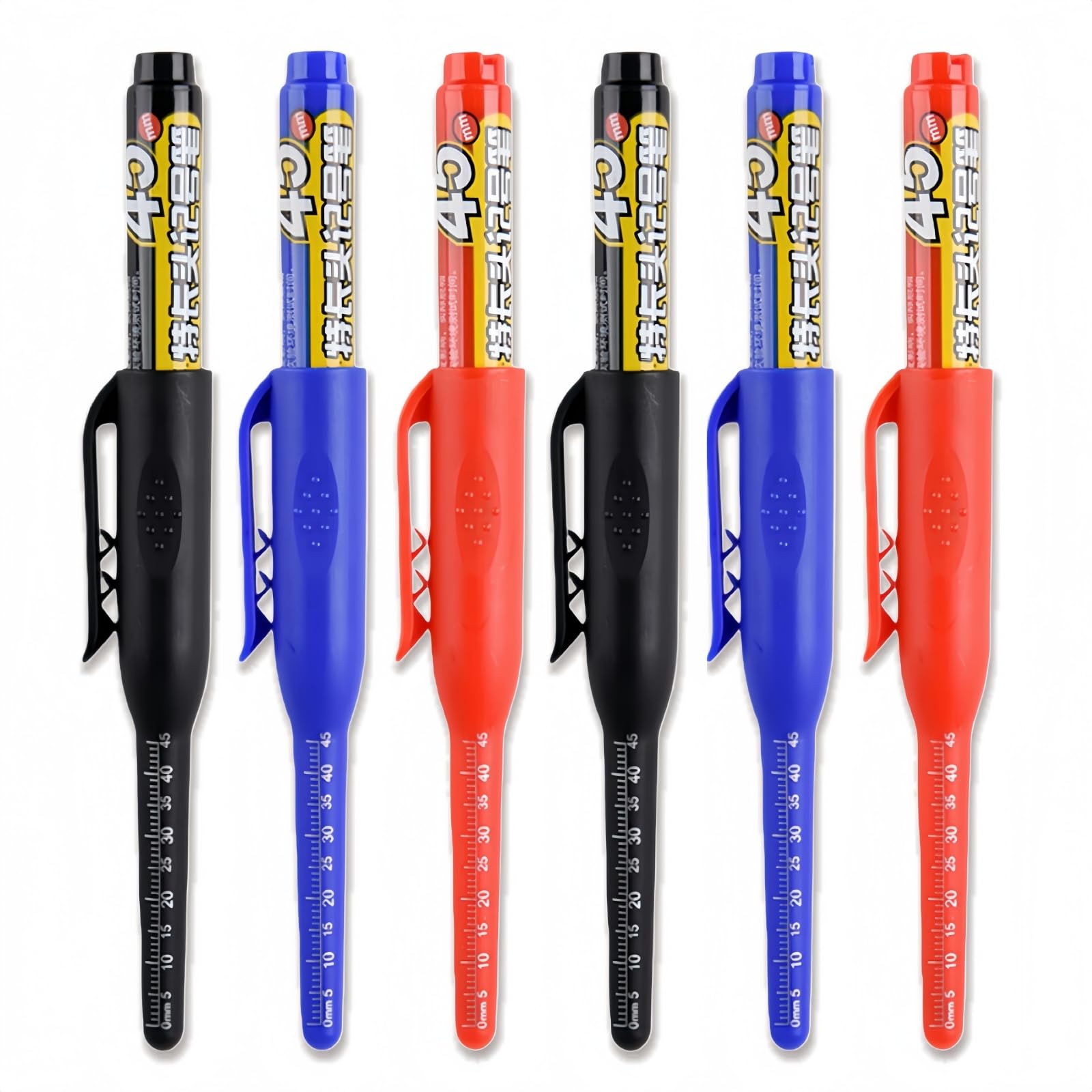 6PCS Long Nib Marker Pens, 45mm Permanent Markers for Deep Hole Drilling, Waterproof Construction Marker Pens & Wood Marker, Multi-Purpose Carpenter Ink Marker Pe/ns, Quick Drying Marking Pens