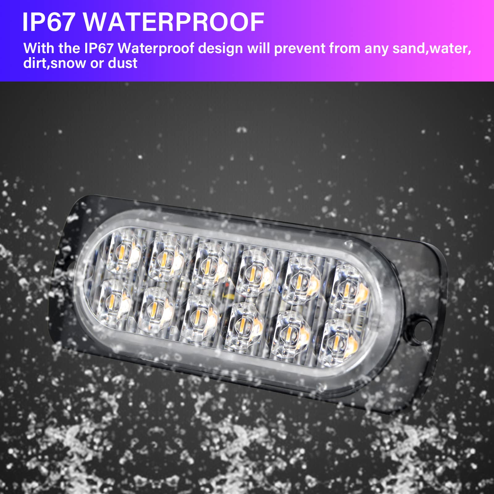 RIGIDON 2 Pcs 12 LED orange feu de freinage stroboscopique, 12V 24V Barre lumineuse led pour offroad véhicule voitureutilitaire, bateau, remorque, caravane, 3000K Balise clignotante de sécurité