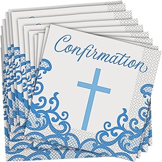 Fancy Blue Cross Confirmation Luncheon Napkins (Pack of 16) - Elegant & Blessed Party Essential, Perfect for Confirmation Celebrations