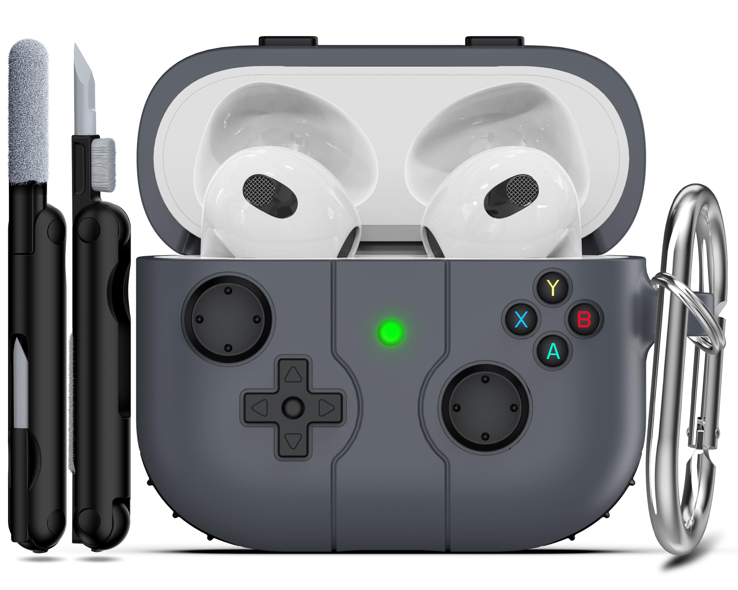 RFUNGUANGO for AirPods 3rd Generation Case Cover with Keychain,Game Player Design for Kids Teenager Women and Men, Soft Silicone Case for AirPods Gen 3 Charging Case-Grey