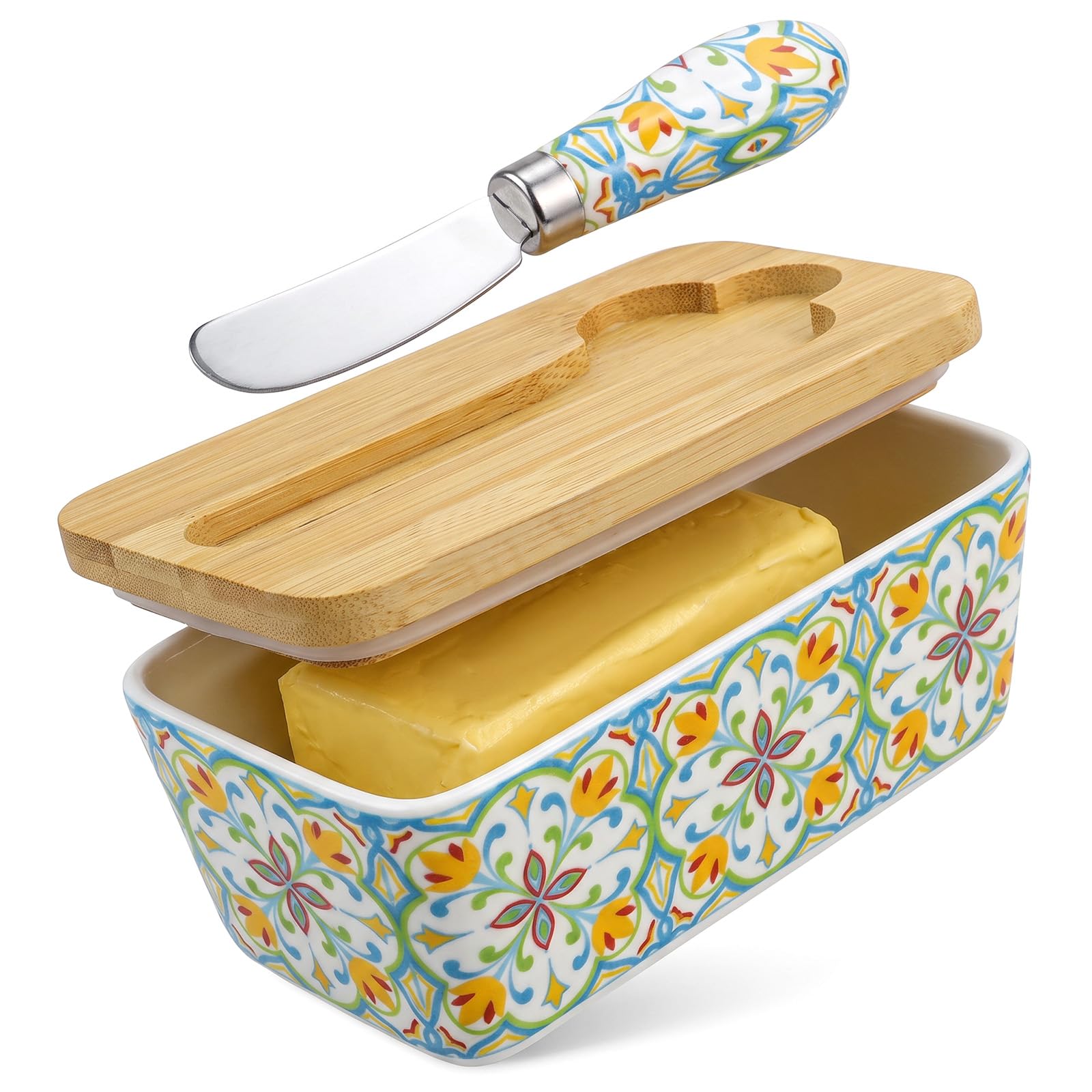 350ML Porcelain Butter Dish with Lid & Knife - Ceramic Large Capacity