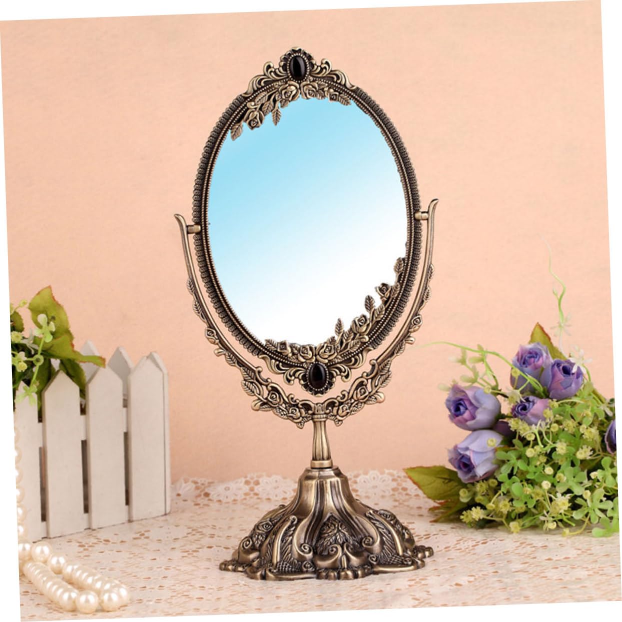 DOITOOL 1 Pc Espejo De Tocador De Escritorio Espejo Plegable De Viaje Mini Tocador Espejos De Afeitar Espejo De Mesa Rustico Mesa Retro Vestidor Perder Estilo Europeo Vidrio Espejo Doble