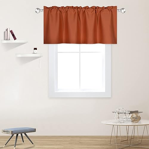 DECOVSUN Cenefa naranja quemada  Cenefa de óxido para ventanas de 42 x 18 pulgadas, con bolsillo para cortinero, cenefa corta para cocina, cenefa