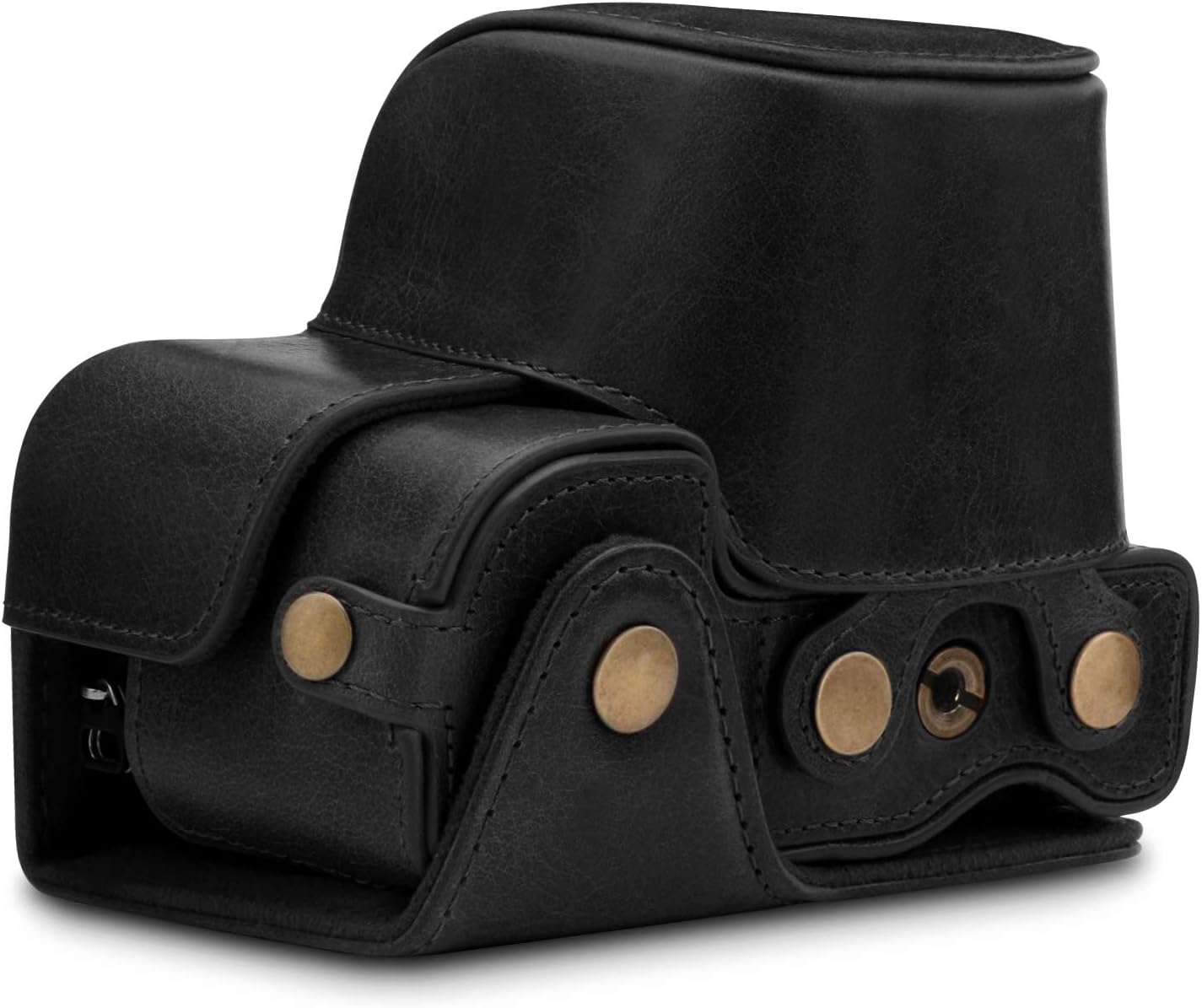 MegaGear MG1646 Ever Ready Genuine Leather Camera Case Compatible with Sony Alpha A6100, A6400 (16-50mm) - Black