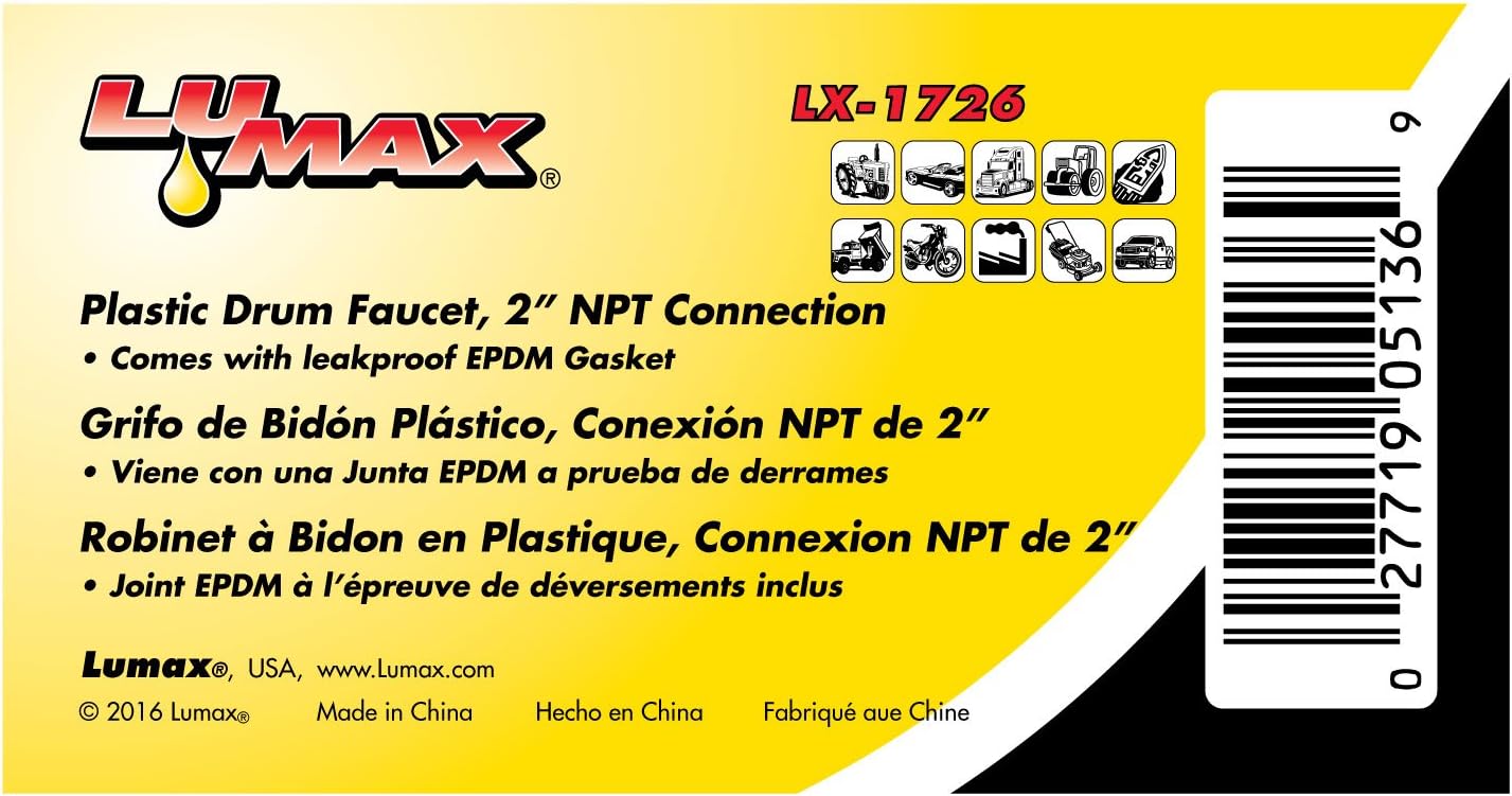 Lumax LX-1726 ¾ Barrel Faucet with 2” Male Drum Adaptor for Dispensing Non-Corrosive Fluids, Lightweight Oils, Mild Chemicals, Most Water-Based Fluids and Cleaning Solutions. : Industrial & Scientific