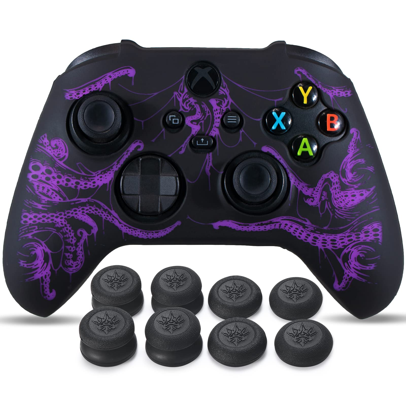 YoRHa Silicone Rubber Back Dots Carving Customizing Skin Cover for Xbox Series X/S Controller x 1(BH Green) with Pro Thumb Grips x 10 — view 7