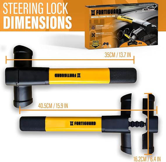 Xtremeauto FORTIGUARD Steering Wheel Lock - Heavy Duty Anti-Theft Car Lock Device, Universal Fit with Easy Install & High Visibility - Secure Cross-Key Design, Virtually Pickproof & Quick Install