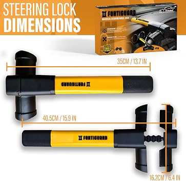Xtremeauto FORTIGUARD Steering Wheel Lock - Heavy Duty Anti-Theft Car Lock Device, Universal Fit with Easy Install & High Visibility - Secure Cross-Key Design, Virtually Pickproof & Quick Install