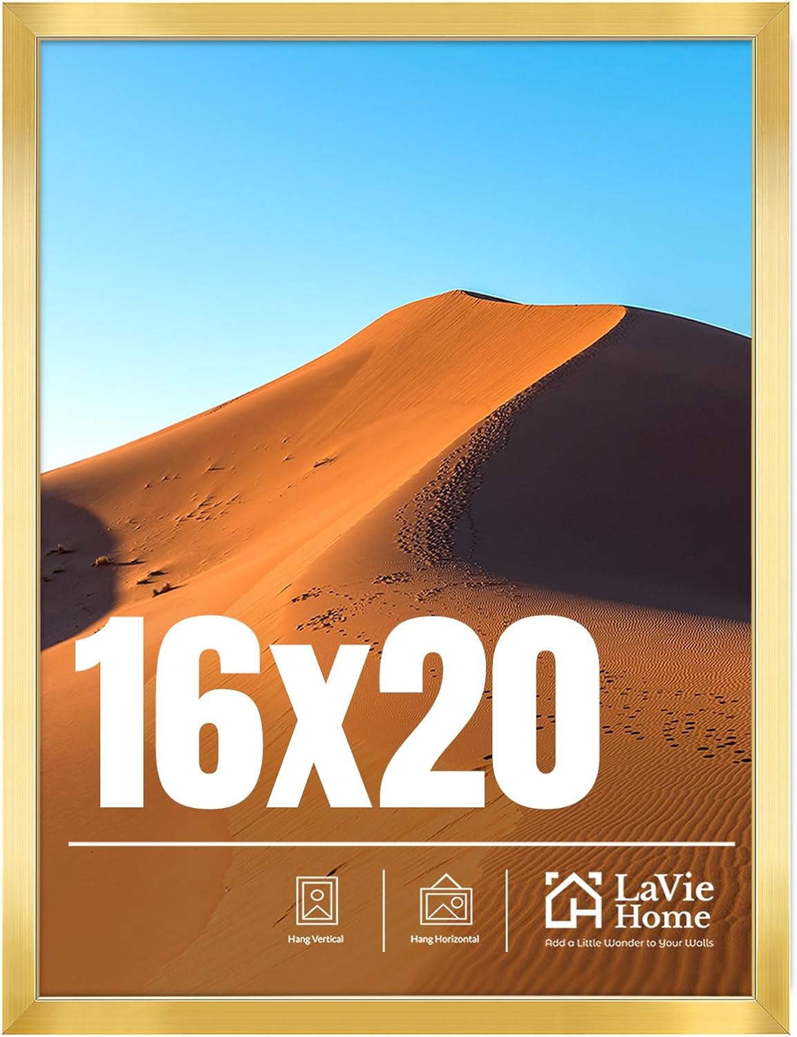 LaVie Home 16x20 Picture Frame for Wall Display, 16x20 Gold Picture Frame with HD Plexiglas, 16 x 20 Poster Frame 1 Pack, Display Frame for Vertical or Horizontal, Classic Collection