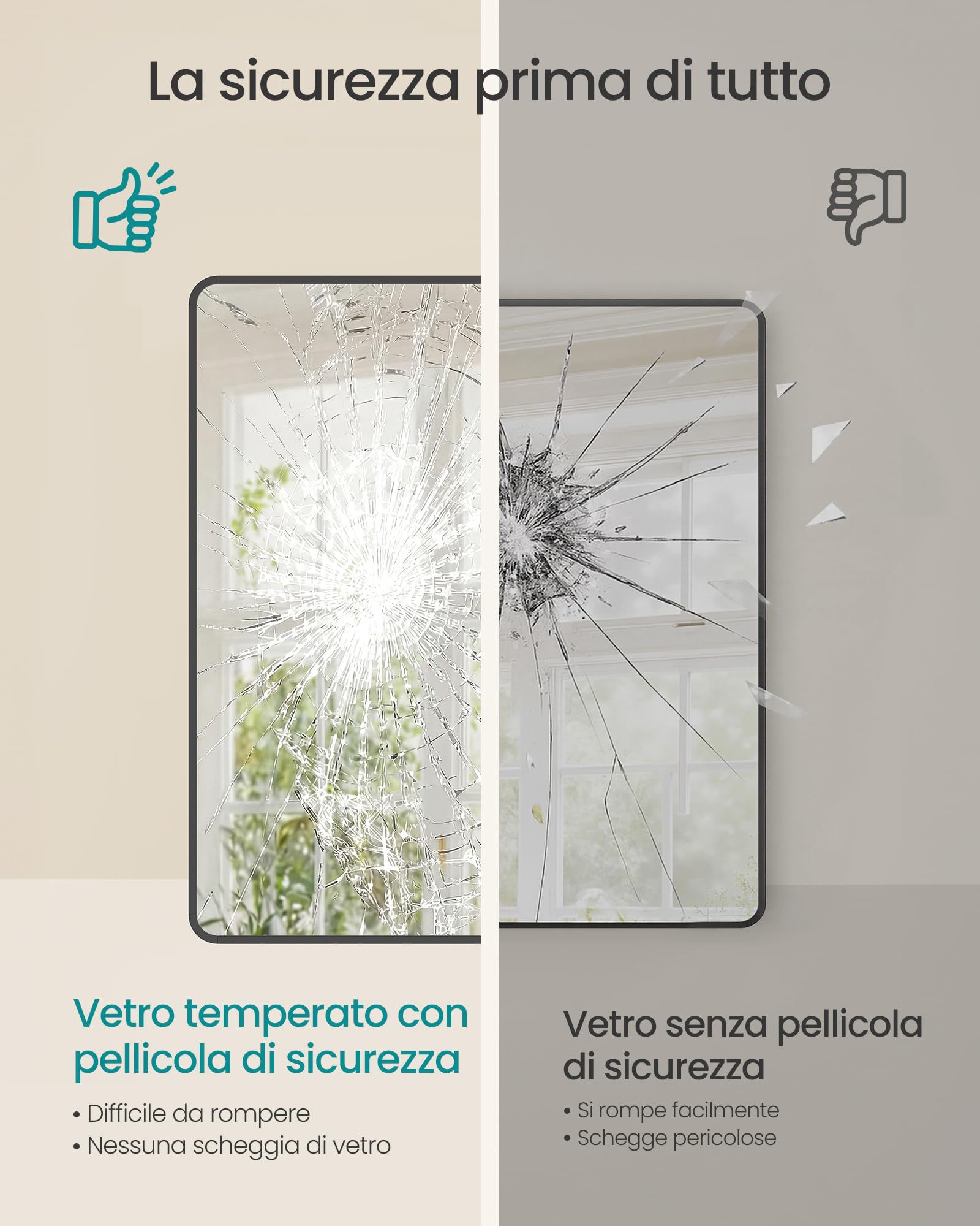 SONGMICS Specchio Bagno, Specchio da Parete, Rettangolare, Cornice in Alluminio, 81 x 61 cm, Pellicola di Sicurezza, 2 Opzioni di Sospensione, Soggiorno Camera da Letto, Nero Inchiostro LWM014BD01