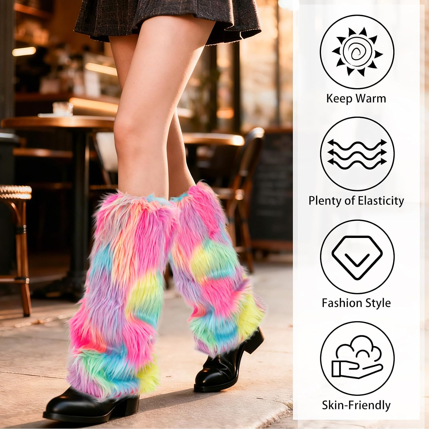 XEPST Faux Fur Fuzzy Leg Warmers Furry Boot Covers for Women, Warm Fur Boot Covers Colorful Furry Leg Warmers for Party Costumes