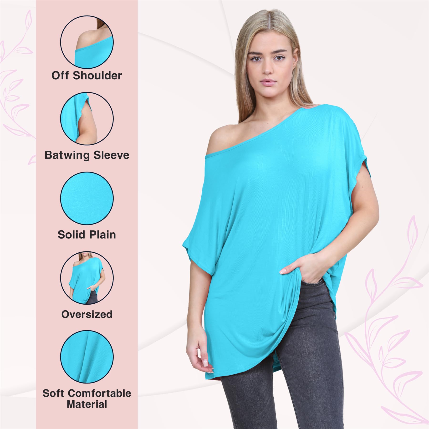 Nouveau Dames Batwing Manche Plaine De Le Épaule Bardot Oversize T-Shirt Mini Top
