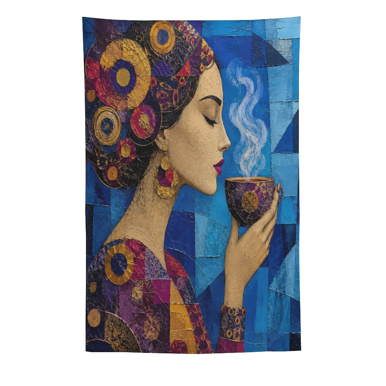 W7C8U2X3 Woman with Purple Headscarf Wall Tapestry, Mosaic, Dorm Room