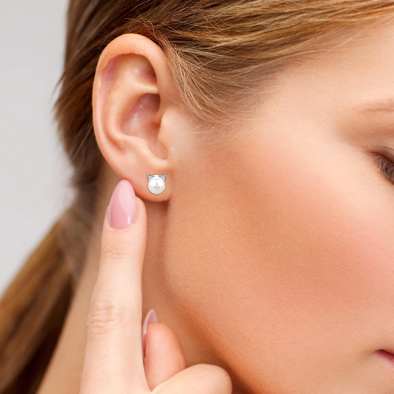LeCalla 925 Sterling Silver CZ Pearl Stud Earrings for Women Teen | Lightweight Italian Design Simulated Pearl Stud Earrings | Hypoallergenic CZ Studs Earring for Women's