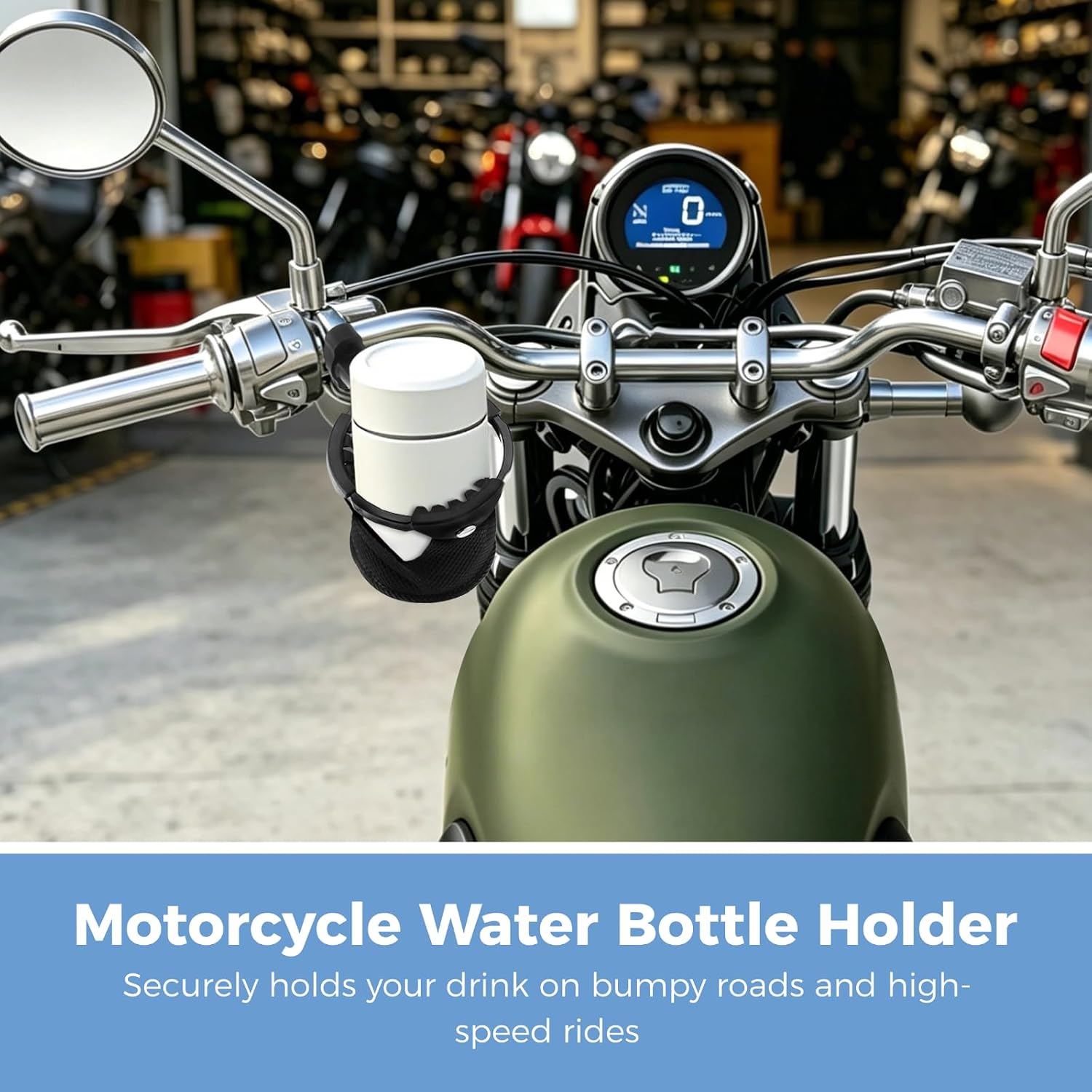 Motorcycle Cup Holder for Harley Davidson, Bike Cup Holder with 360° Adjustable Swivel Ball-Mount, Aluminum Clamp for 7/8'' to 1 1/4'' Handlebar/Bumper/Pole Mount, Fits for ATV/UTV/Scooter, Black