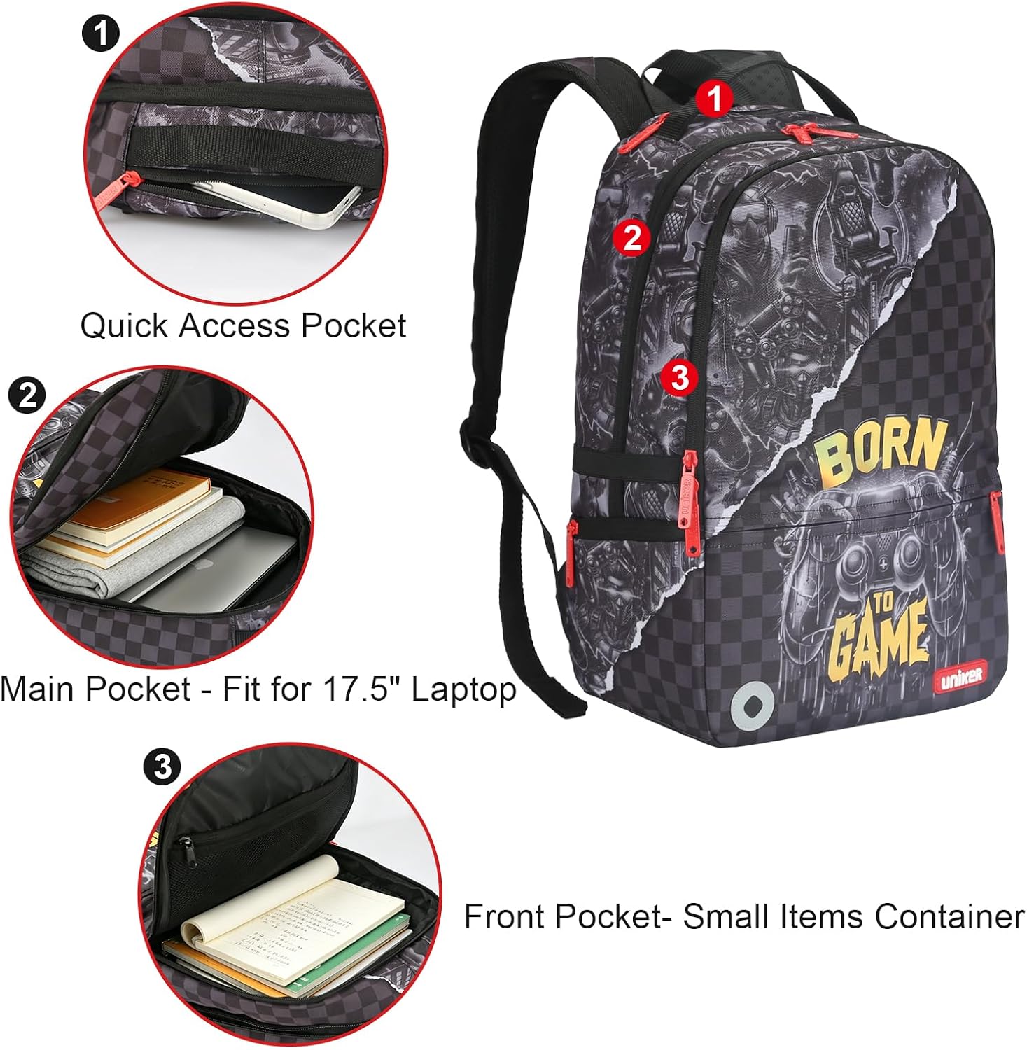 Graffiti Backpack, Designer Laptop Backpack for 15.6 Inch Work,Water Resistant Backpack Computer Bag, GameBorn image 4
