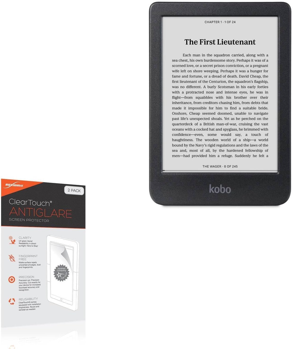 BoxWave Screen Protector Compatible with Kobo Clara BW – ClearTouch Anti-Glare (2-Pack), Anti-Fingerprint Matte Film Skin