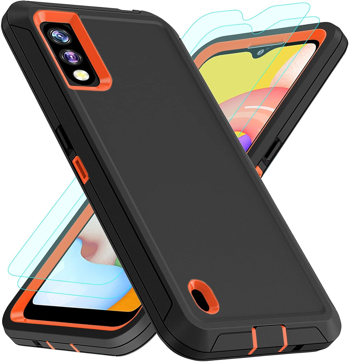ONOLA Compatible with Samsung Galaxy A01 Case,Samsung A01 Case with HD Screen Protector (2 Pack),Galaxy A01 Case Drop Protection 3-Layer Durable Cover Samsung Galaxy A01 Phone Case(Black-Orange)