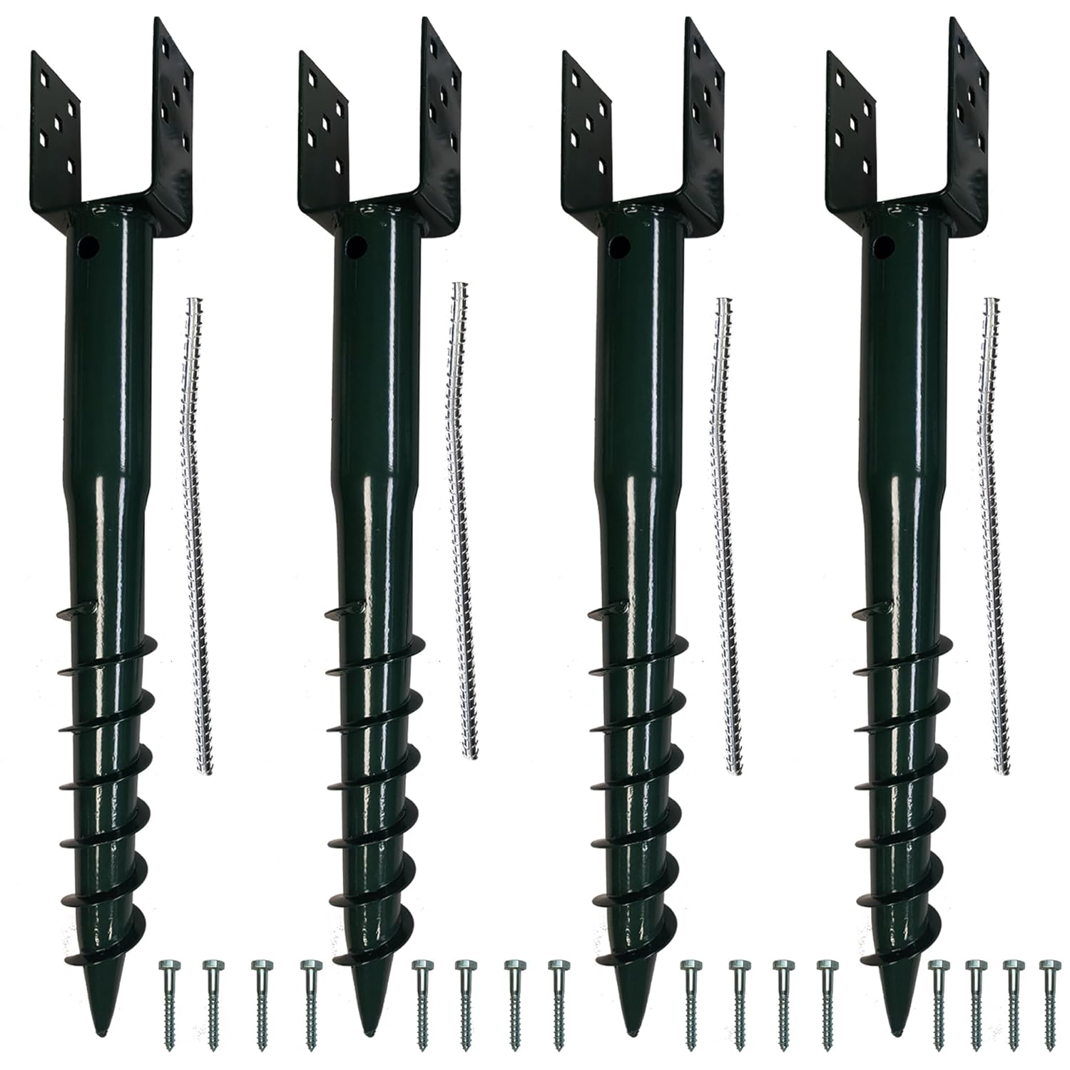 Ashman Ground Screw Green (4 Pack), No Dig, U-Model Screw in Post Stake - 30" Inch Long, Fits Standard 4x4 (3.5" X 3.5" Inch) Great for Mailbox Posts.