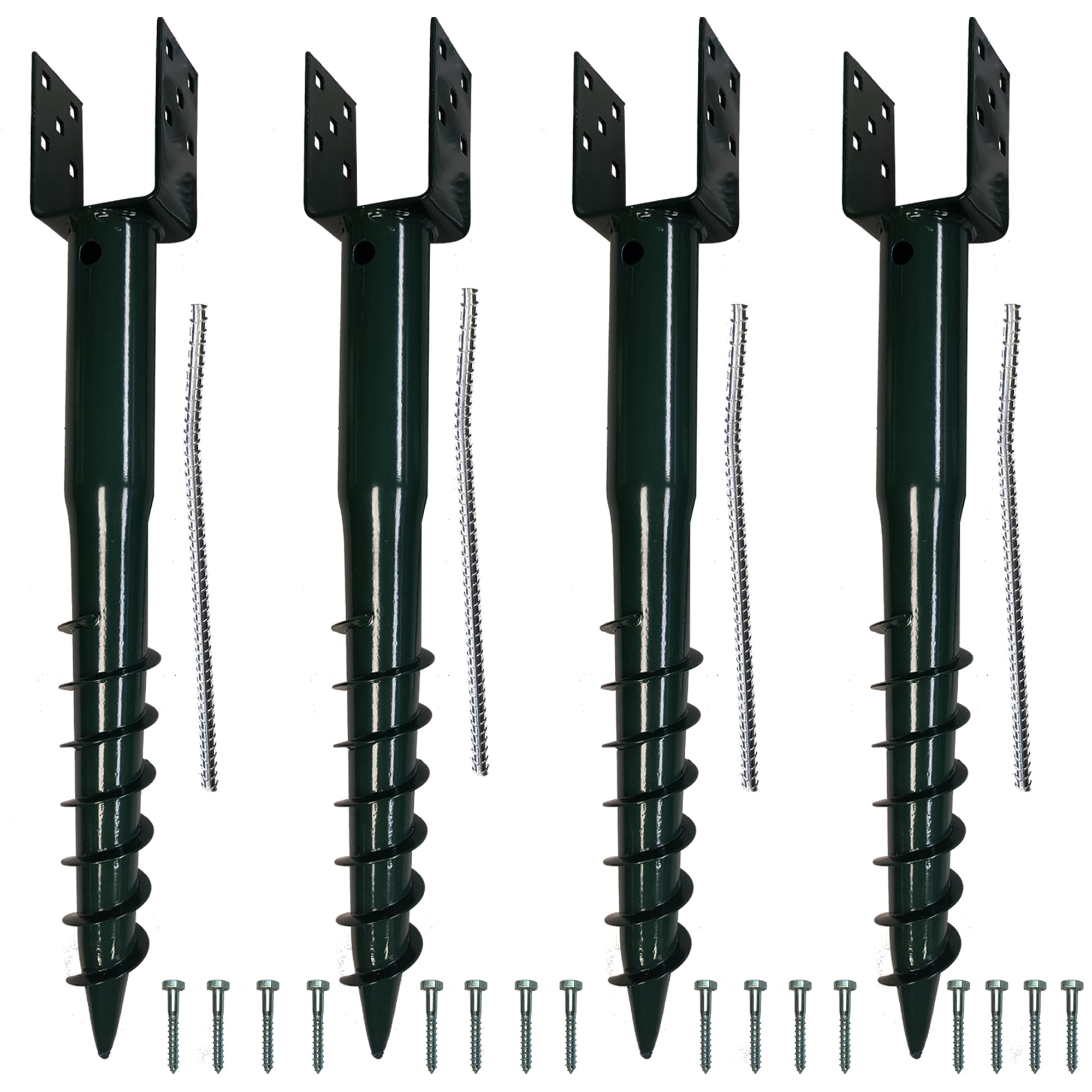 VEVOR No Dig Ground Anchor 4-Pack – 3.94 X 2.76 X 27.56 Inch Screw-In Post Stake, U-Shape Steel Holder With Lag Bolts & Rebar For Mailbox & Fence Posts