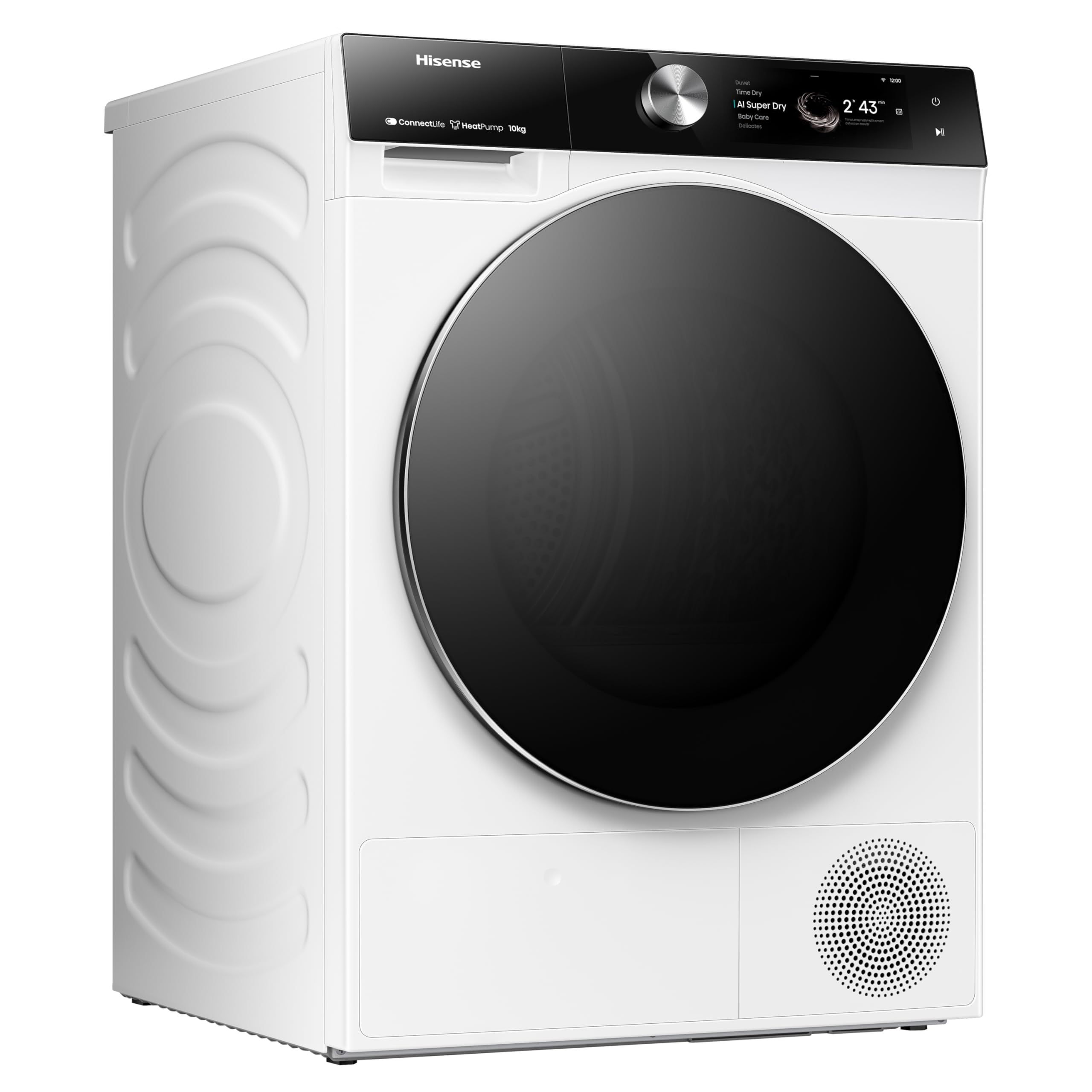 Hisense DH7S107BW - Secadora, Clase A+++, 10 kg, Pantalla Táctil, Conectividad WiFi, Monitor de Consumo, Función Ion Refresh, Auto-Dry IA, Secado Rápido, Blanco
