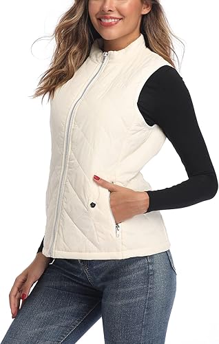 Miniatura 5 de LONGKING Chaleco de mujer, cuello alto, ligero, con cremallera, acolchado para mujer