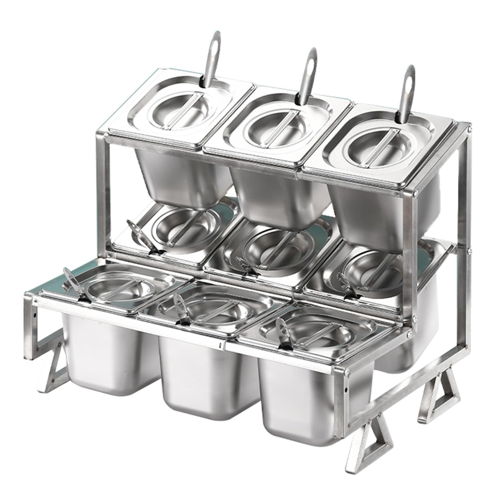 GTHTUHFD Pizza Topping Station, Stainless Steel Serving Tray And Seasoning Rack, Countertop Condiment Spice Rack For Kitchen And Restaurant Countertops,Silver-B1